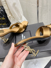 OPYUM HIGH MULES 85 MM IN METALLIC GOLD SATIN CREPE