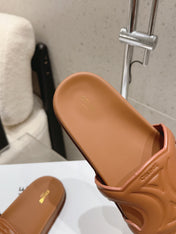 CELINE 26S TRIOMPHE SLIDES IN BROWN CALFSKIN