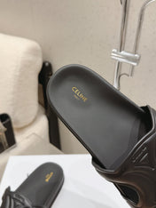 CELINE 26S TRIOMPHE SLIDES IN BLACK CALFSKIN