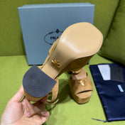 PRADA 25S HIGH-HEEL SANDALS 140 MM IN CARAMEL BROWN SUEDE STYLE 2