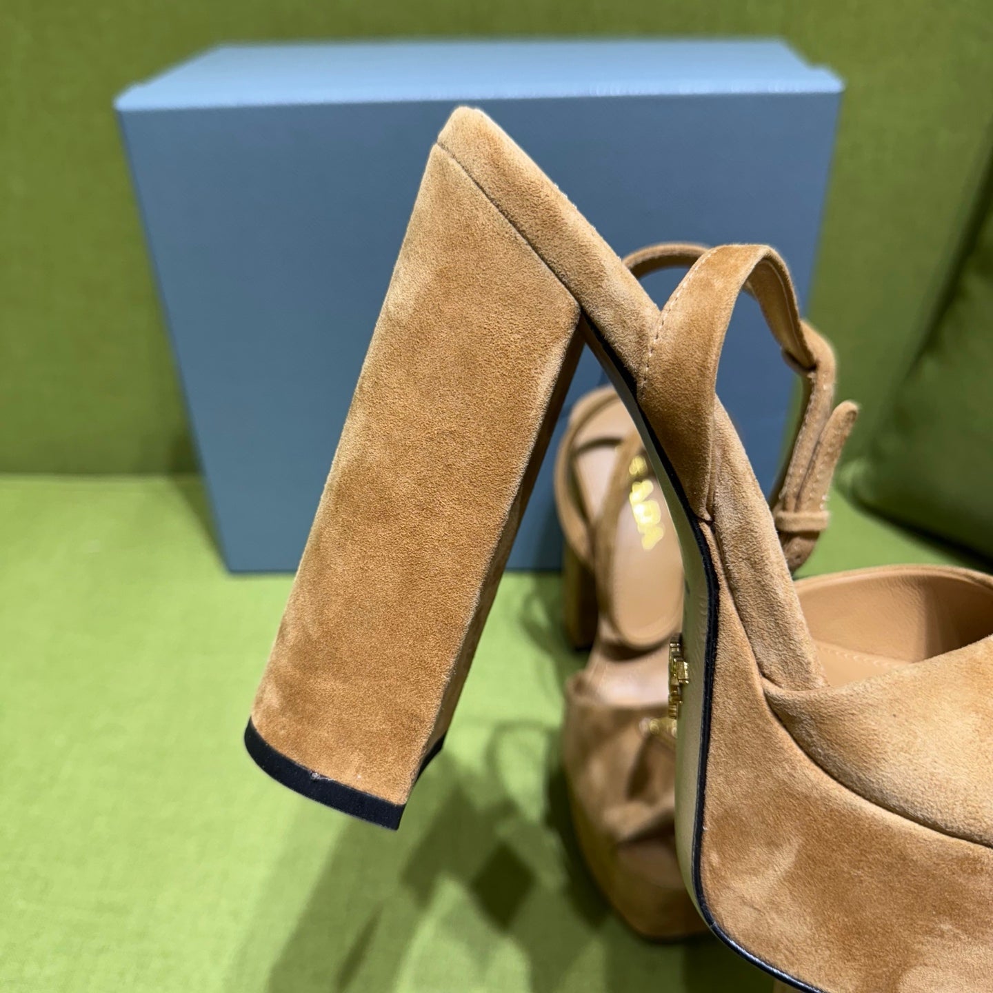 PRADA 25S HIGH-HEEL SANDALS 140 MM IN CARAMEL BROWN SUEDE STYLE 2