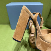 PRADA 25S HIGH-HEEL SANDALS 140 MM IN CARAMEL BROWN SUEDE STYLE 2