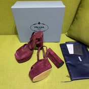 PRADA 25S HIGH-HEEL SANDALS 140 MM IN DEEP WINE RED SUEDE STYLE 5