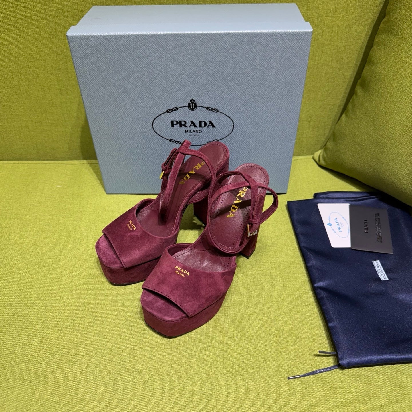 PRADA 25S HIGH-HEEL SANDALS 140 MM IN DEEP WINE RED SUEDE STYLE 5