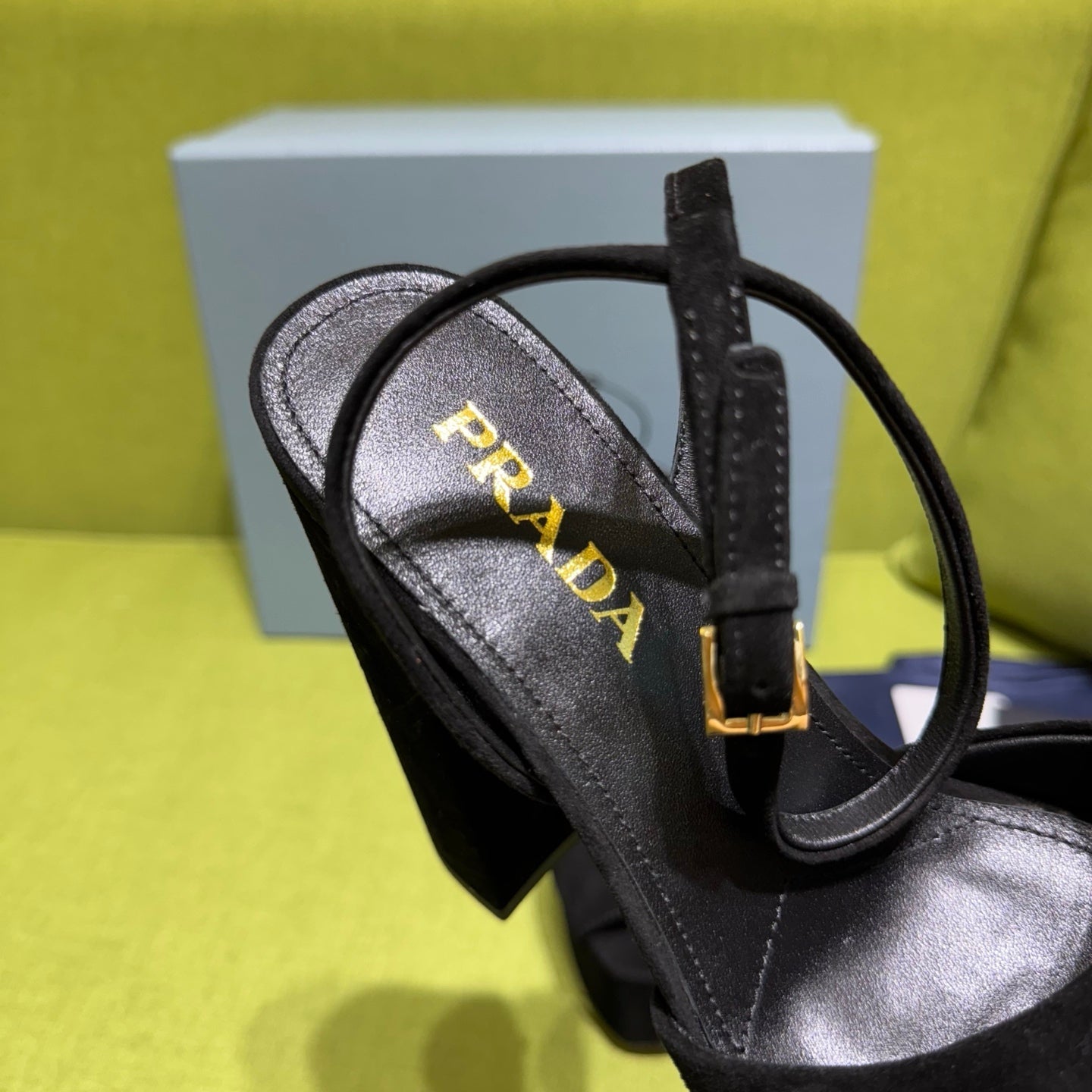 PRADA 25S HIGH-HEEL SANDALS 140 MM IN BLACK SUEDE STYLE 4