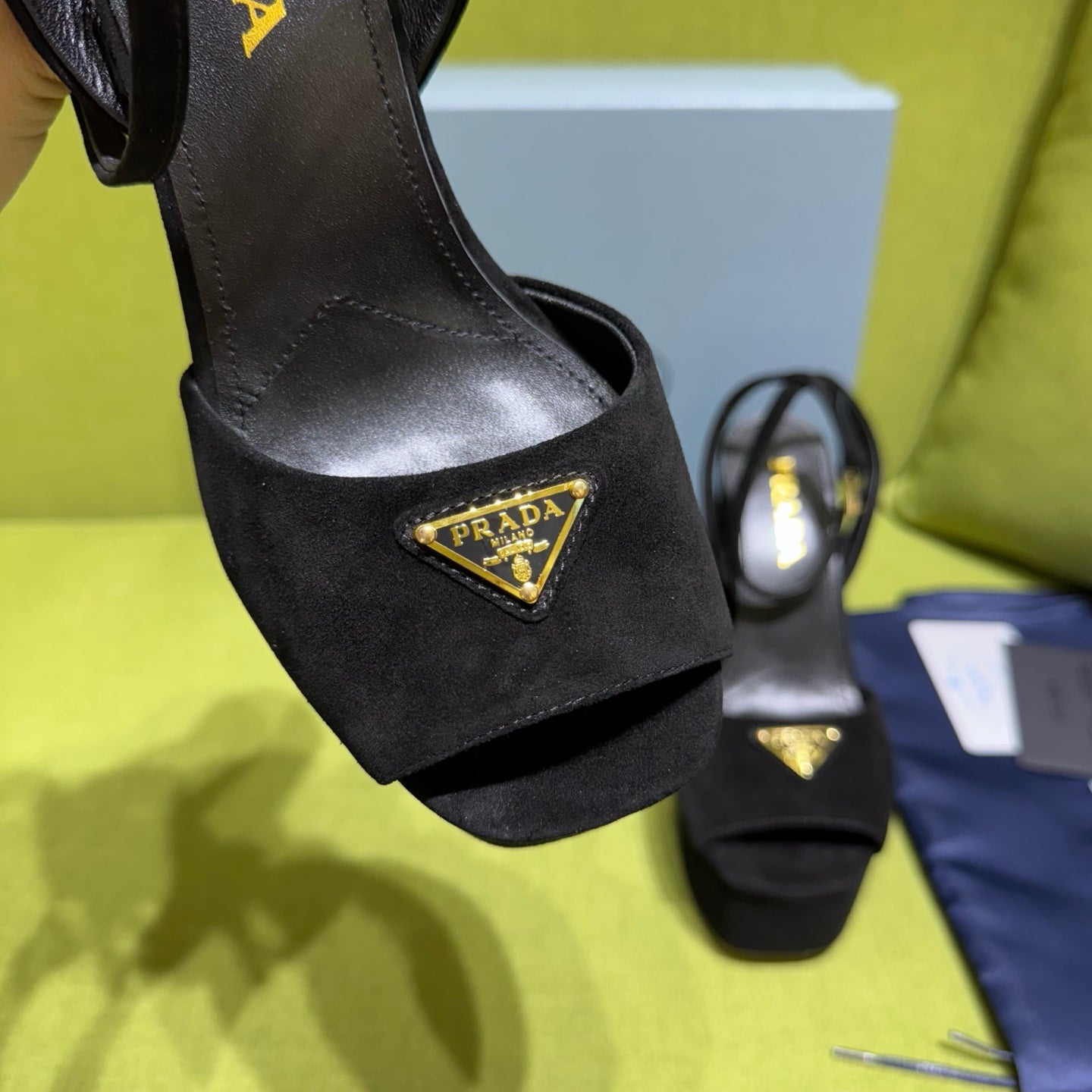 PRADA 25S HIGH-HEEL SANDALS 140 MM IN BLACK SUEDE STYLE 1