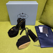 PRADA 25S HIGH-HEEL SANDALS 140 MM IN BLACK SUEDE STYLE 1
