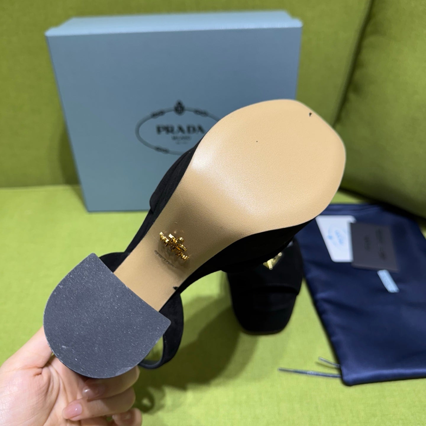 PRADA 25S HIGH-HEEL SANDALS 140 MM IN BLACK SUEDE STYLE 1