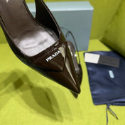 PRADA 25S SLINGBACK HIGH HEELS 75 MM IN DARK RED BROWN GLOSSY CALFSKIN
