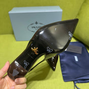 PRADA 25S SLINGBACK HIGH HEELS 75 MM IN DARK RED BROWN GLOSSY CALFSKIN