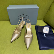 PRADA 25S SLINGBACK HIGH HEELS 75 MM IN GOLD SHEEPSKIN