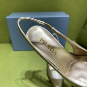 PRADA 25S SLINGBACK HIGH HEELS 75 MM IN GOLD SHEEPSKIN