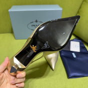 PRADA 25S SLINGBACK HIGH HEELS 75 MM IN GOLD SHEEPSKIN