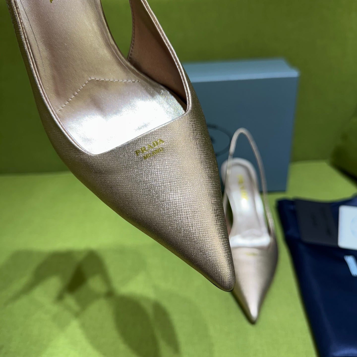 PRADA 25S SLINGBACK HIGH HEELS 75 MM IN ROSE GOLD SHEEPSKIN