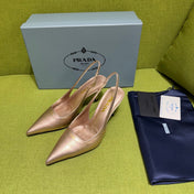 PRADA 25S SLINGBACK HIGH HEELS 75 MM IN ROSE GOLD SHEEPSKIN