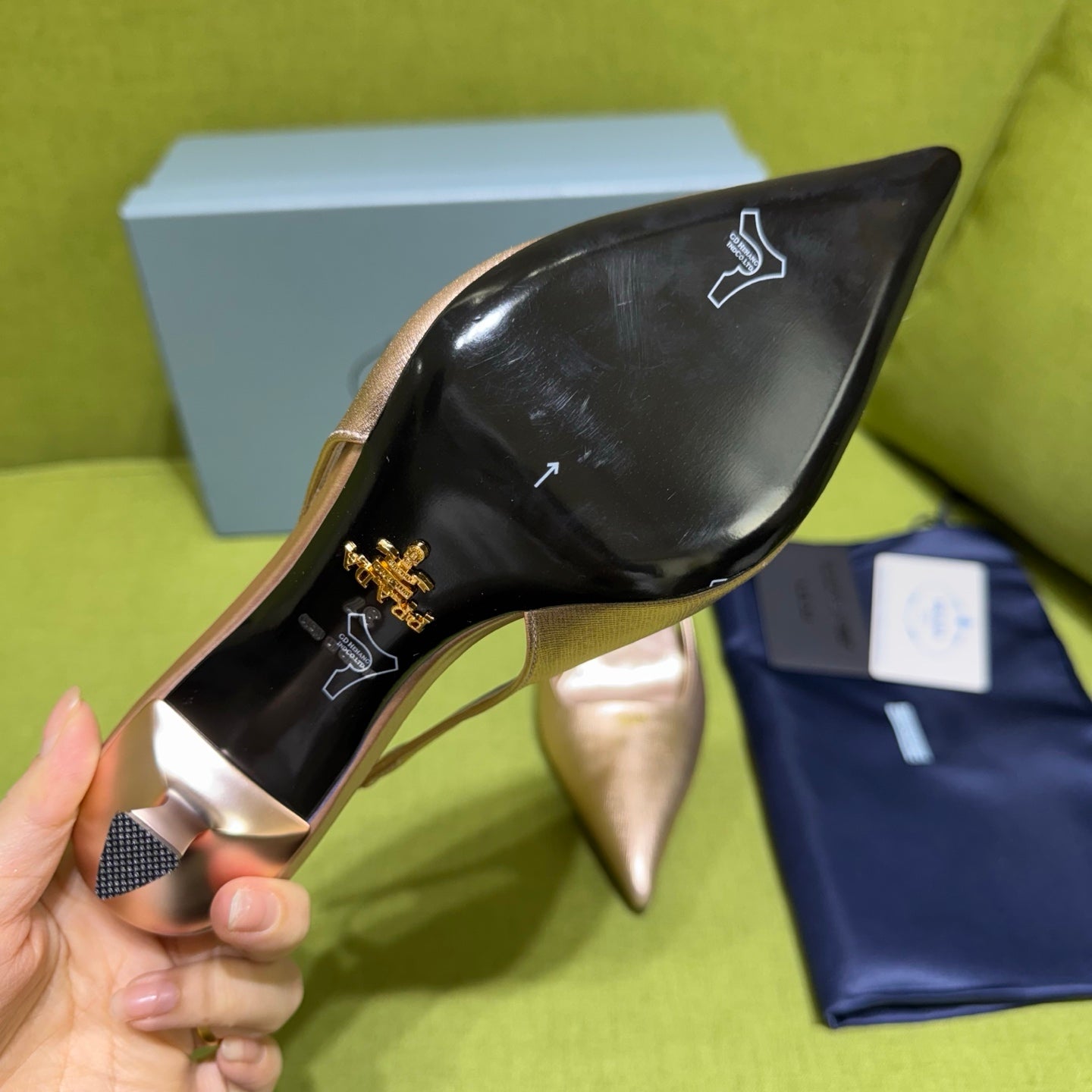 PRADA 25S SLINGBACK HIGH HEELS 75 MM IN ROSE GOLD SHEEPSKIN