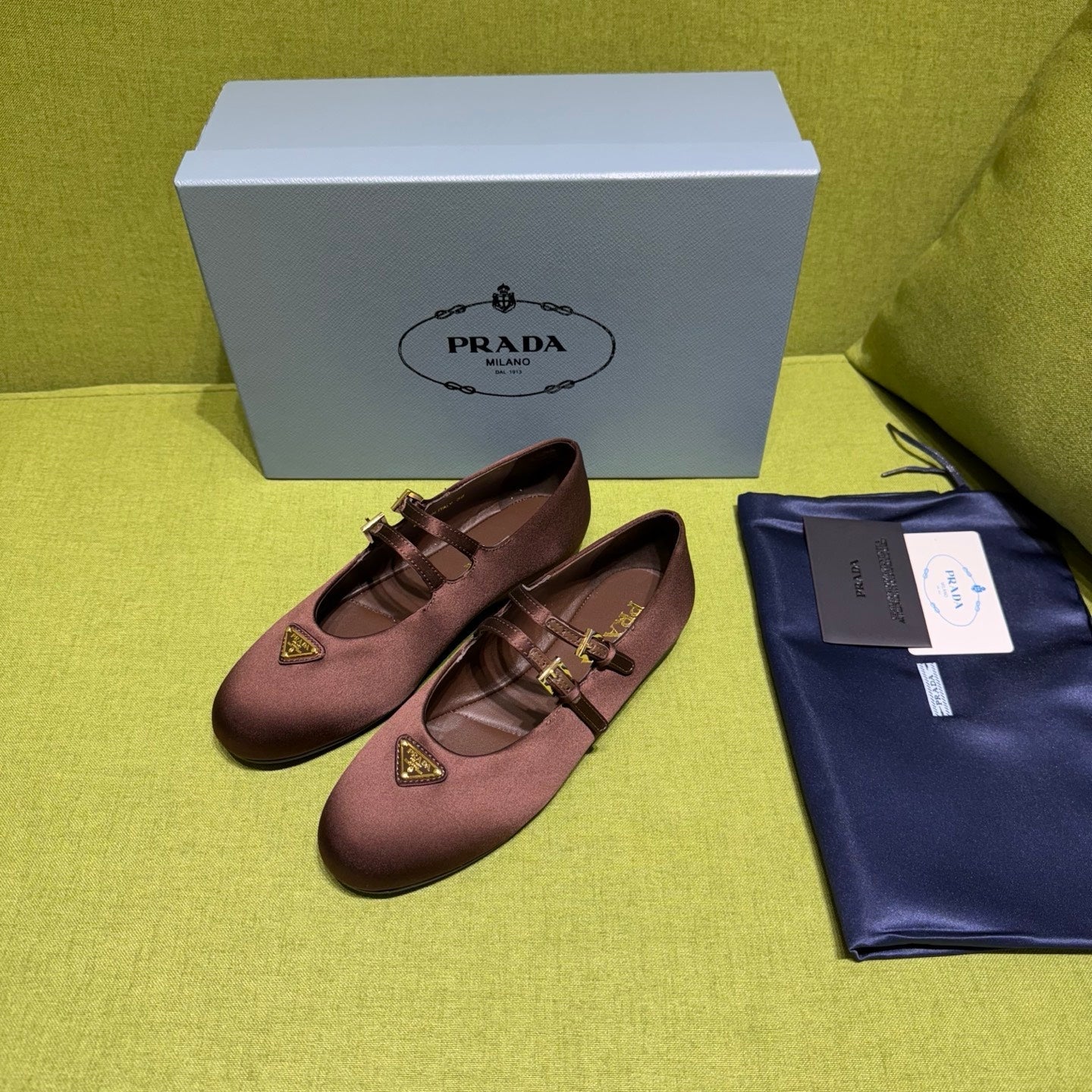 PRADA 25S MARY JANE BALLET FLATS IN DEEP BURGUNDY BROWN SATIN