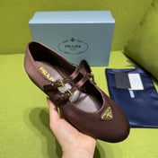 PRADA 25S MARY JANE BALLET FLATS IN DEEP BURGUNDY BROWN SATIN