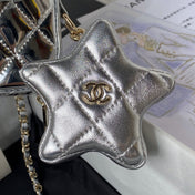 CC MINI 19 FLAP BAG IN SILVER METALLIC CALFSKIN WITH STRAP