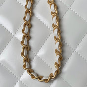 FLAP BAG 22 IN WHITE CALFSKIN WITH DOUBLE GOLD BALL