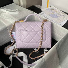 CHANEL 25S FLAP BAG 21 CM IN LIGHT PURPLE LAMBSKIN WITH TOP HANDLE