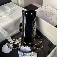 CHANEL 25S FLAP BAG 18 CM IN BLACK PATENT LAMBSKIN WITH TOP HANDLE