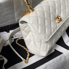 CHANEL 25S CLASSIC COCO HANDLE BAG 23 CM IN WHITE LAMBSKIN WITH GOLD HARDWARE
