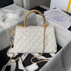 CHANEL 25S CLASSIC COCO HANDLE BAG 23 CM IN WHITE LAMBSKIN WITH GOLD HARDWARE