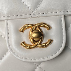 CHANEL 25S FLAP BAG 18 CM IN WHITE LAMBSKIN WITH TOP HANDLE