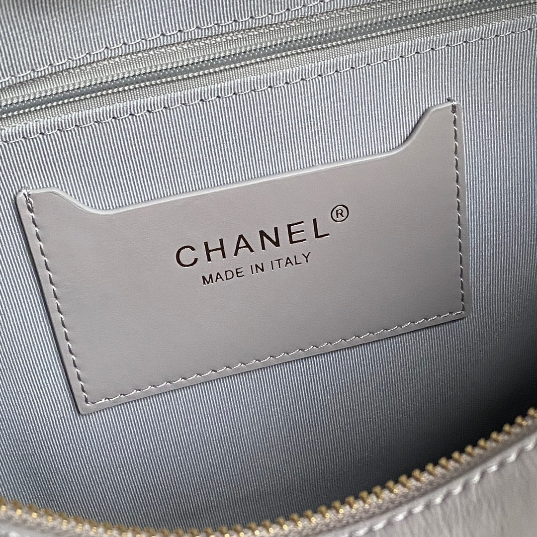 BOWLING BAG 29 IN GREY CALFSKIN GOLD HARDWARE