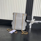 CRUISE DRAWSTRING BACKPACK 24 IN GREY LAMBSKIN GOLD-TONE METALLIC