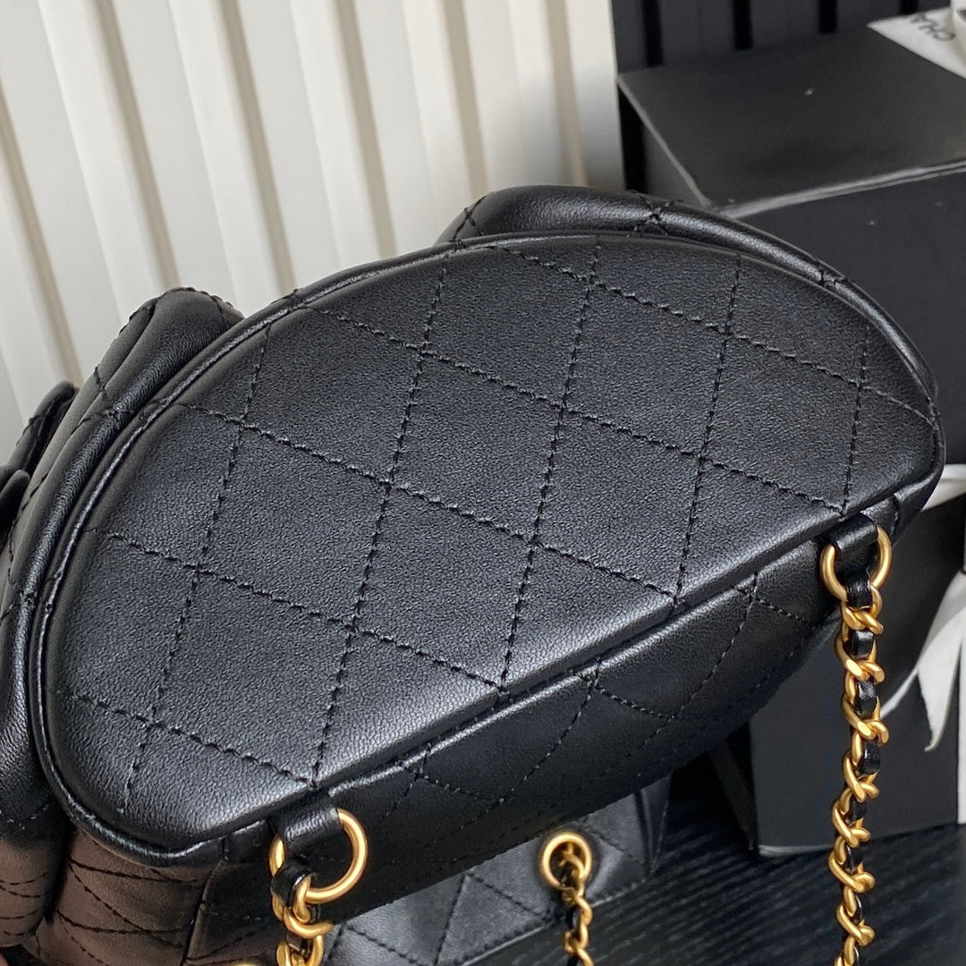 BUCKET BACKPACK 24 IN BLACK LAMBSKIN GOLD HARDWARE