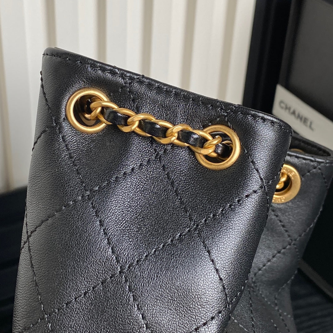 BUCKET BACKPACK 24 IN BLACK LAMBSKIN GOLD HARDWARE