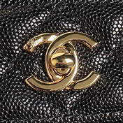 25C FLAP BAG 18 IN BLACK SHINY GRAINED CALFSKIN GOLD HARDWARE