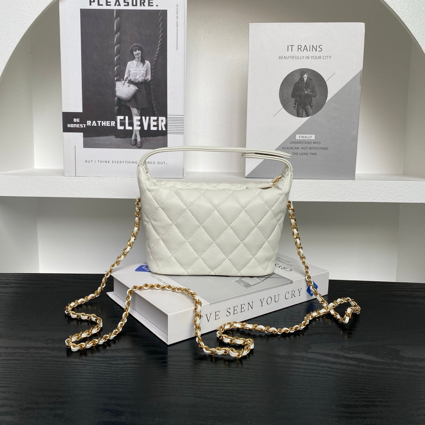 CHANEL 25S HOBO BAG 22 IN WHITE CAVIAR LEATHER