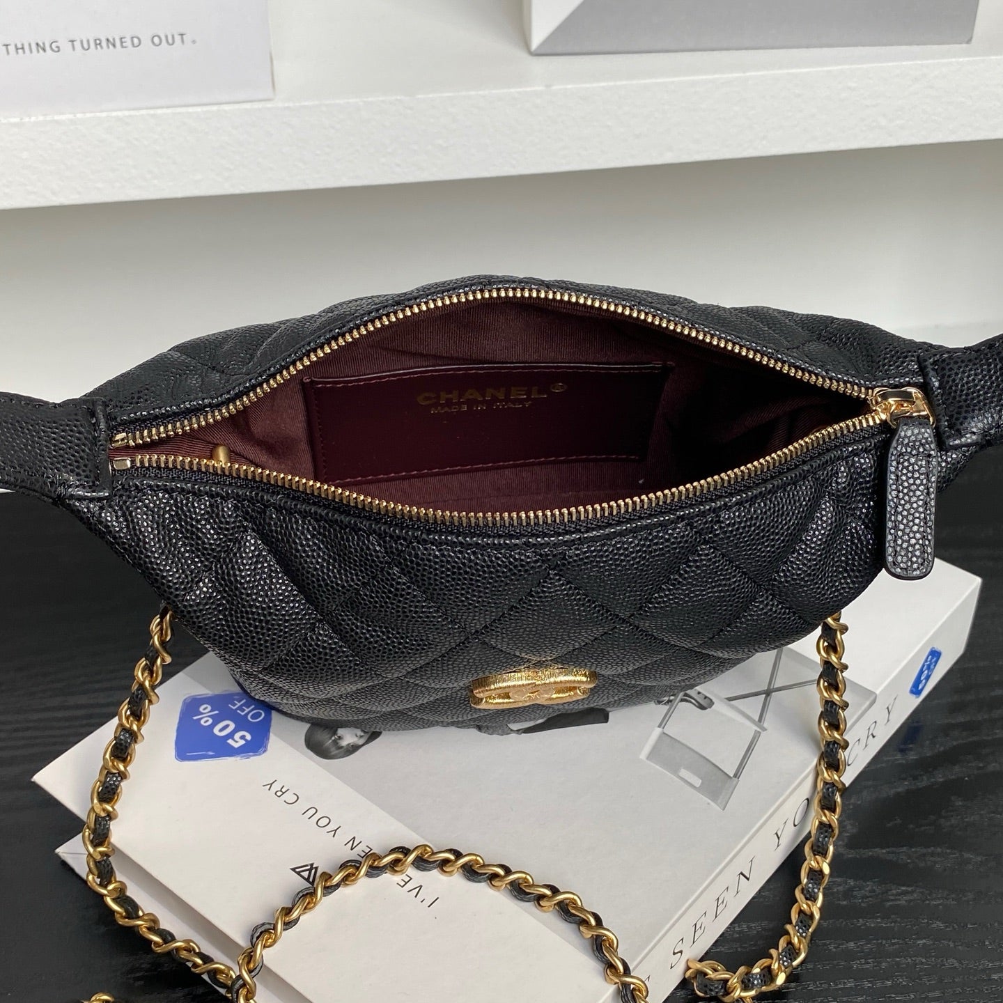 CHANEL 25S HOBO BAG 22 IN BLACK CAVIAR LEATHER