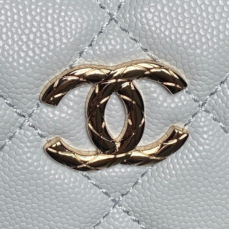 CHANEL 25S COCO CRUSH HANDLE BAG 19 IN LIGHT BLUE CAVIAR LEATHER