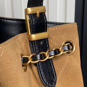 CHANEL 25S HOBO BAG 33 IN BROWN SUEDE AND BLACK CALFSKIN WITH GOLD HARDWARE