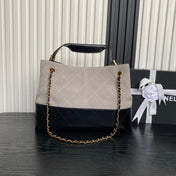 CHANEL 25S HOBO BAG 36 IN GREY SUEDE AND BLACK CALFSKIN WITH GOLD HARDWARE