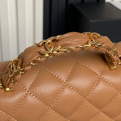 CHANEL 25S FLAP BAG 19 IN CARAMEL CALFSKIN GOLD HARDWARE
