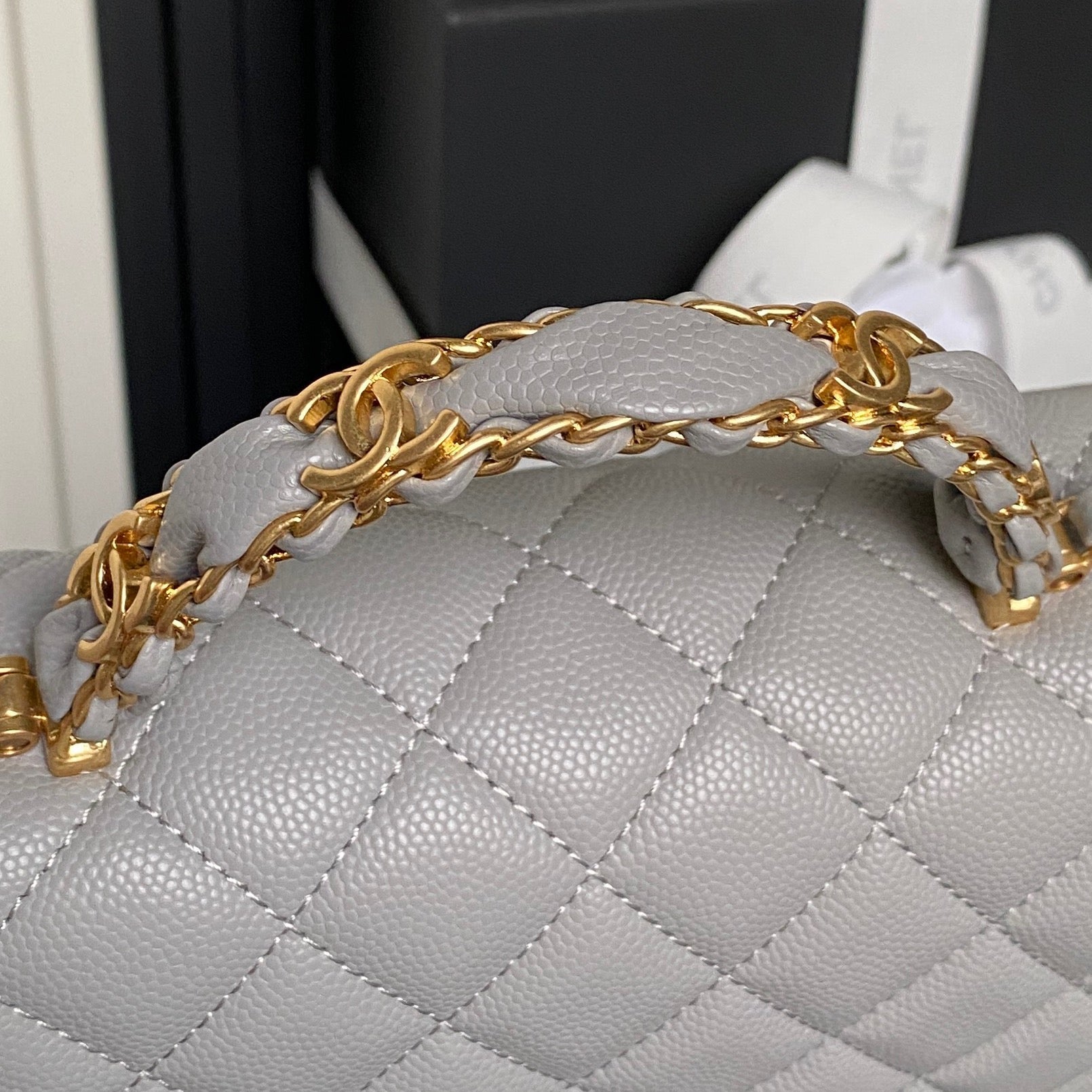 CHANEL 25S FLAP BAG 22 IN CHARCOAL GRAY CALFSKIN GOLD HARDWARE