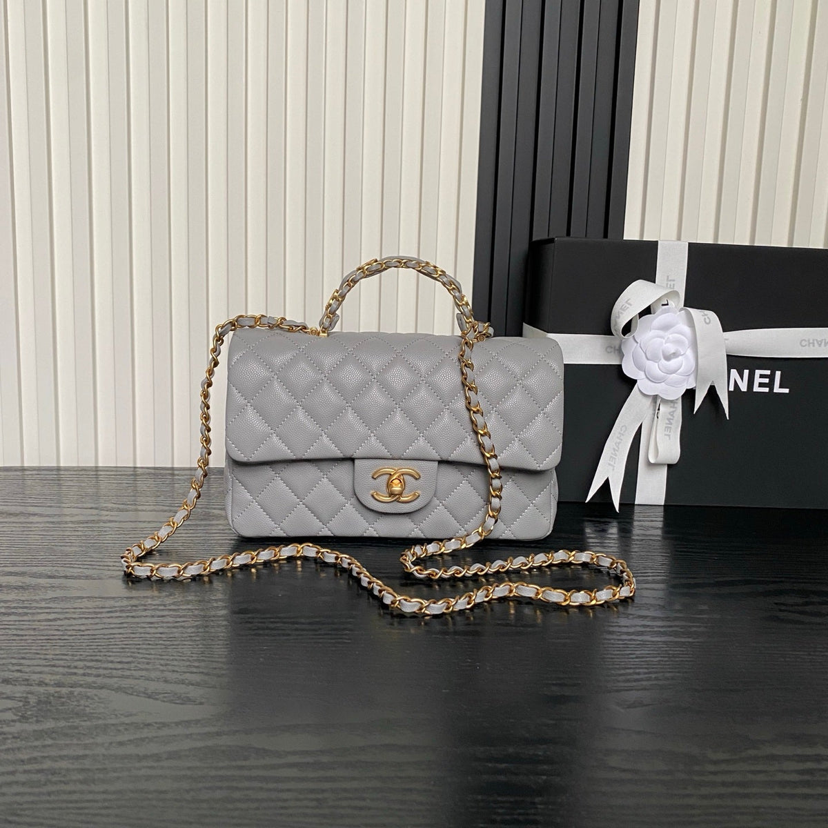 CHANEL 25S FLAP BAG 22 CM IN GREY CAVIAR WITH GOLD HARDWARE