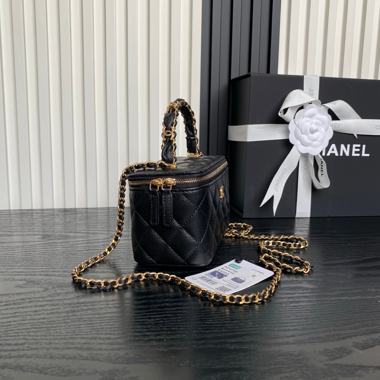 CHANEL 25S VANITY CASE BAG 19 IN BLACK CALFSKIN GOLD HARDWARE