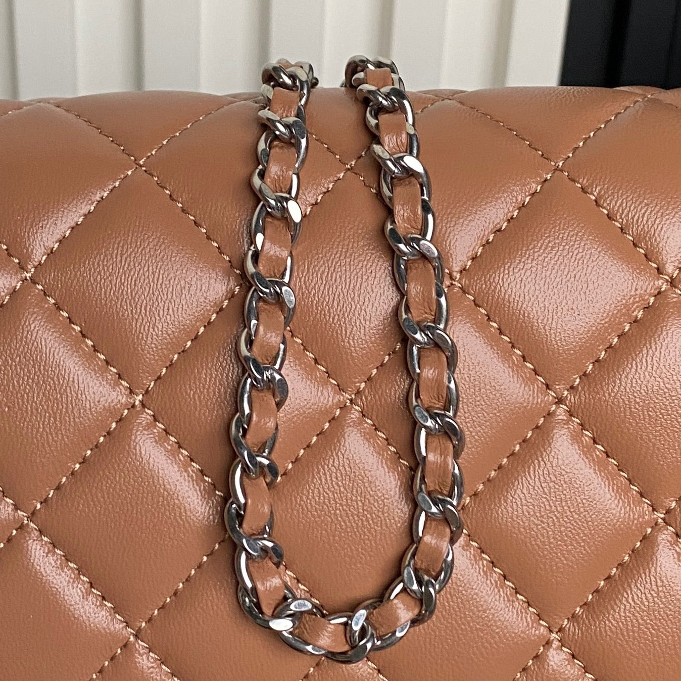 CHANEL 25S FLAP BAG 23 IN DARK CARAMEL CALFSKIN SILVER HARDWARE
