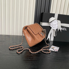 CHANEL 25S MINI FLAP BAG 18 IN DARK CARAMEL CALFSKIN
