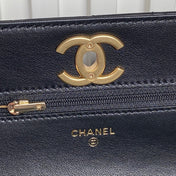 CHANEL 25S CHAIN WALLET 19 IN BLACK LAMBSKIN GOLD HARDWARE