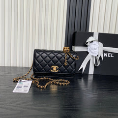 CHANEL 25S CHAIN WALLET 19 IN BLACK LAMBSKIN GOLD HARDWARE