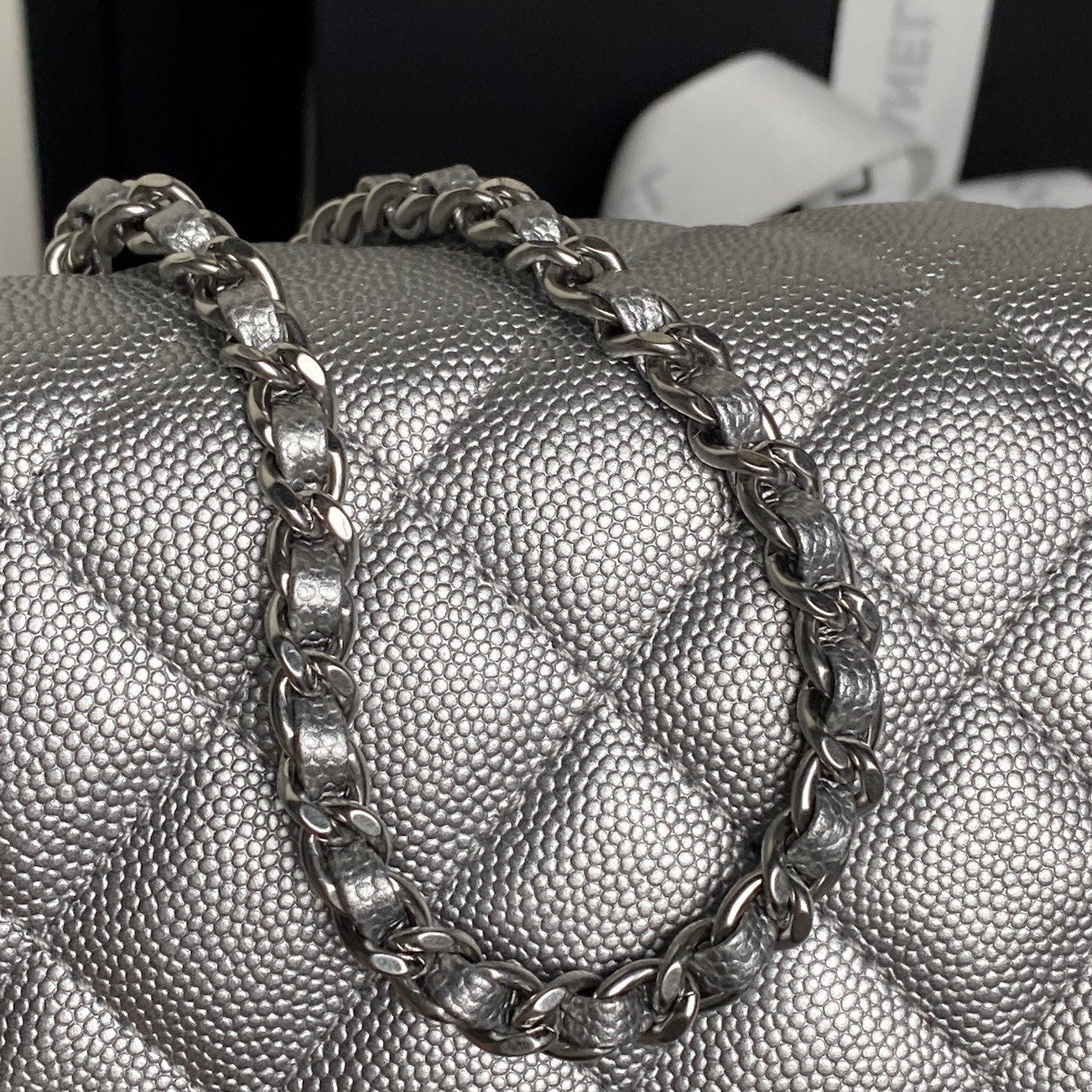 CHANEL 25S FLAP BAG 23 IN DARK GRAY CALFSKIN SILVER HARDWARE