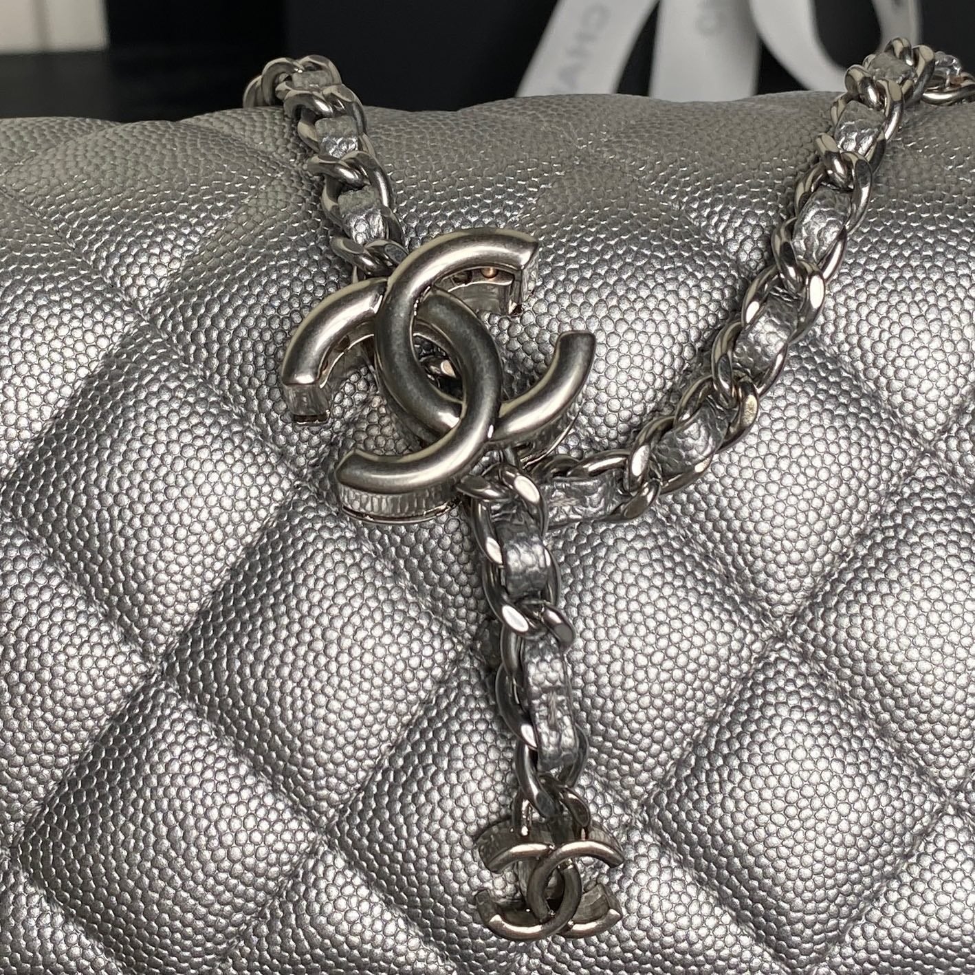 CHANEL 25S FLAP BAG 23 IN DARK GRAY CALFSKIN SILVER HARDWARE