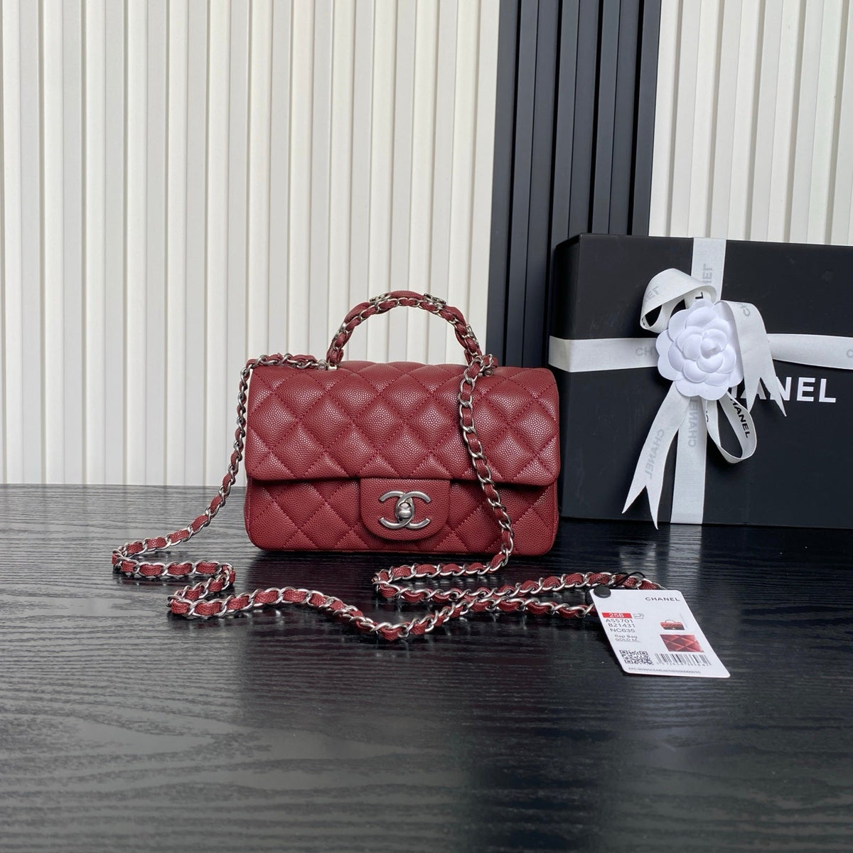 CHANEL 25S FLAP BAG 19 IN BURGUNDY CALFSKIN SILVER HARDWARE